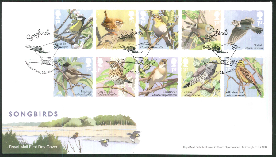 2017 - First Day Cover "Songbirds" - Goldcrest Close, Manchester Postmark